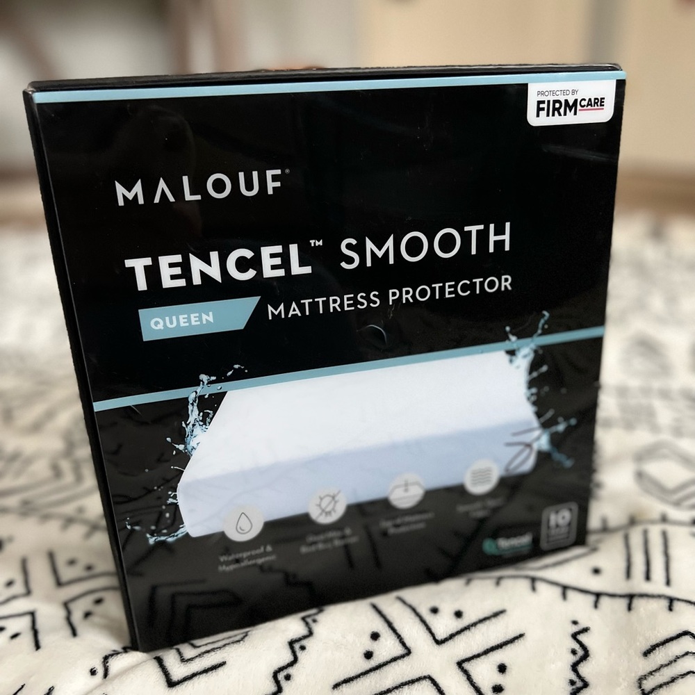 Malouf Tencel Smooth Queen Mattress Protector, Hypoallergenic, Waterproof